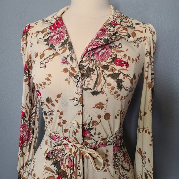 Vintage 70's long sleeve floral button up Dress - Picture 5 of 10